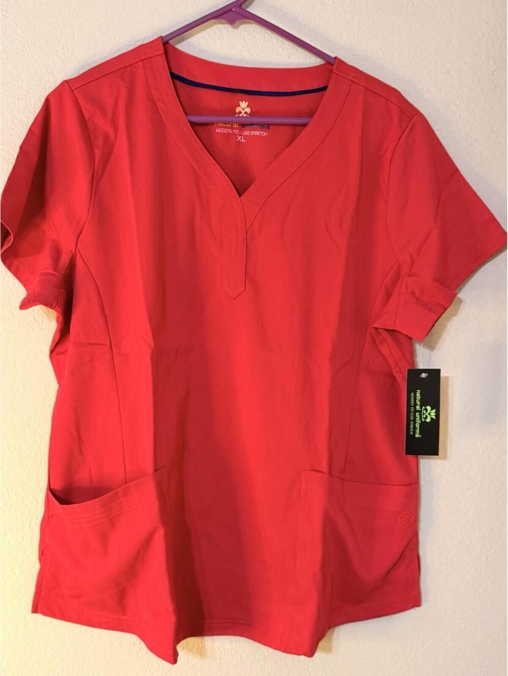 Natural Uniforms Modern Fit Luxe Stretch Red Scrubs Set XL Women Medical. S191